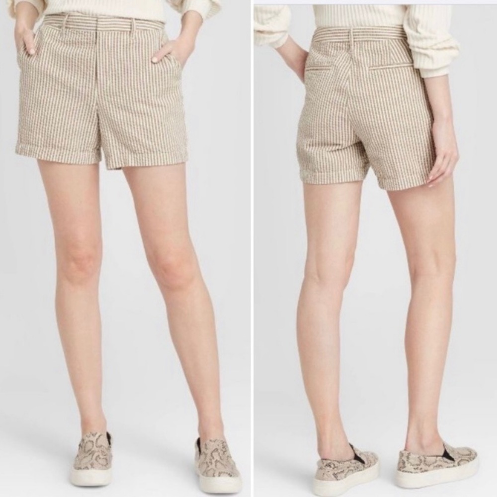 A New Day Seersucker Shorts Size 2 Neutral Preppy Beachy Cotton NWT